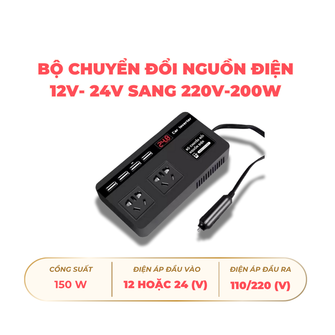Bộ chuyển đổi nguồn điện 12v-24v sang 220v-200w