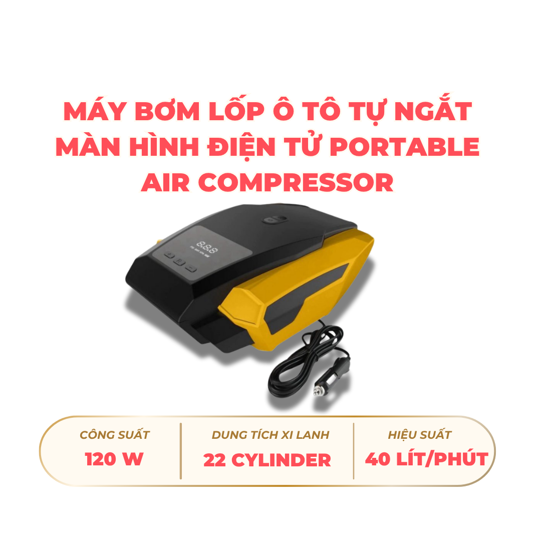 Máy bơm lốp ô tô tự ngắt màn hình điện tử portable air compressor