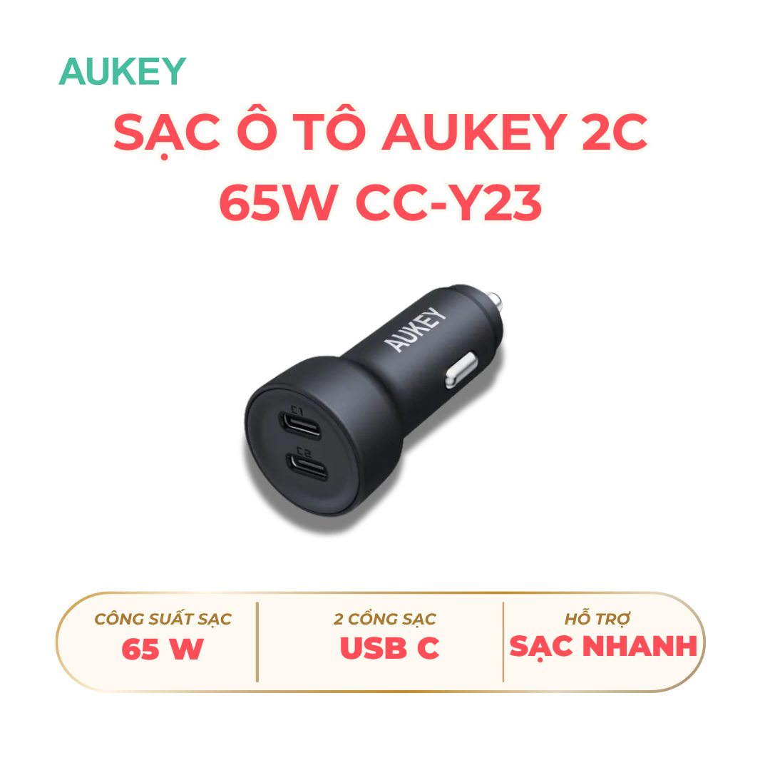 Sạc ô tô Aukey 2C 65W CC-Y23 