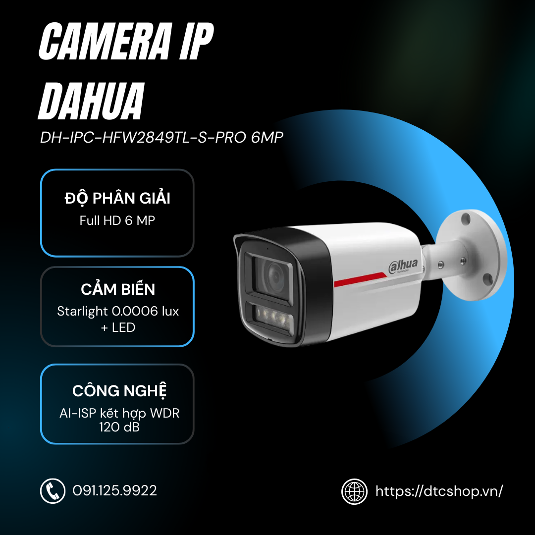 Camera IP 6MP DAHUA DH-IPC-HFW2649TL-S-PRO (Có mic)