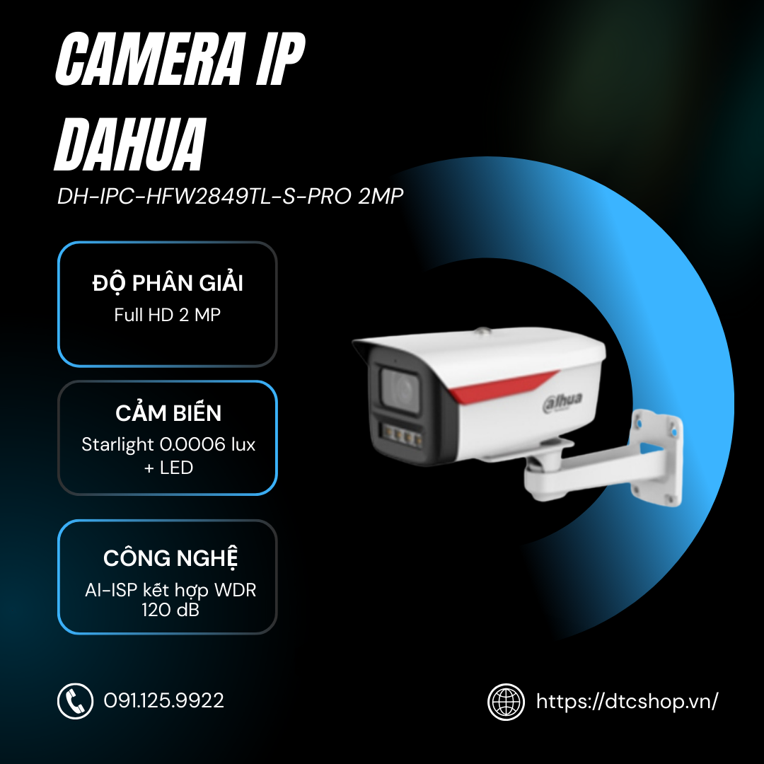 Camera IP 2MP DAHUA DH-IPC-HFW2249TL-S-PRO (Có mic)