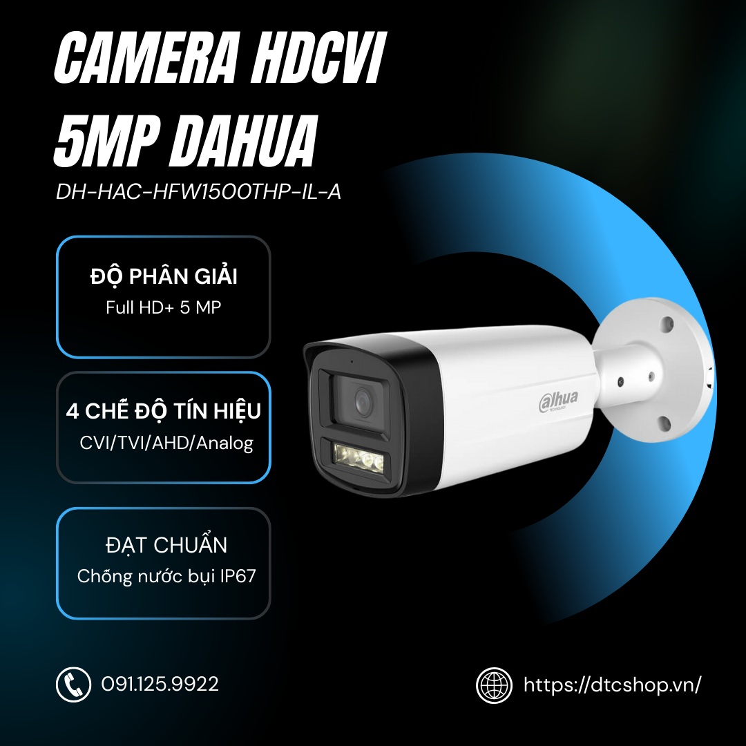 Camera HDCVI 5MP DAHUA DH-HAC-HFW1500THP-IL-A 