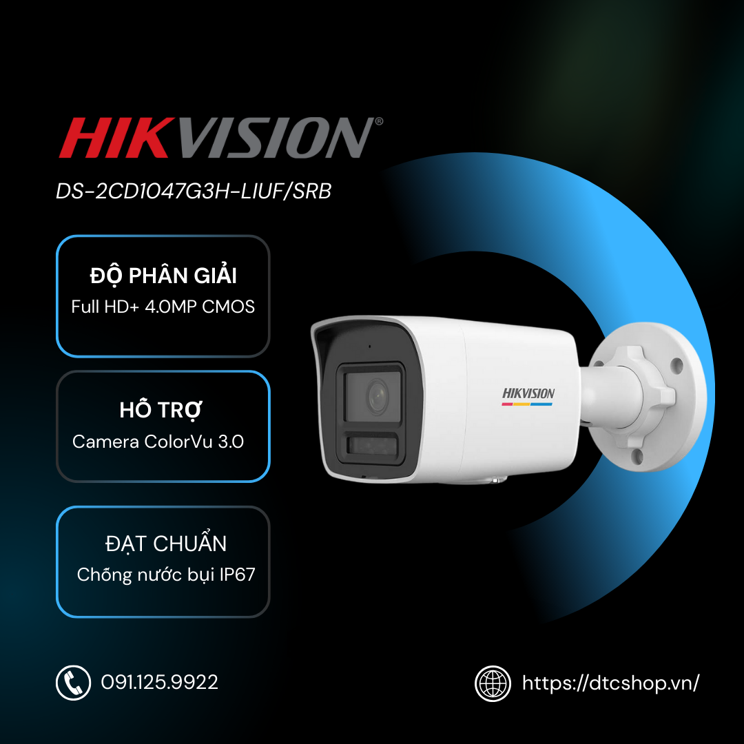 Camera IP thân trụ 4MP Hikvision DS-2CD1047G3H-LIUF/SRB 