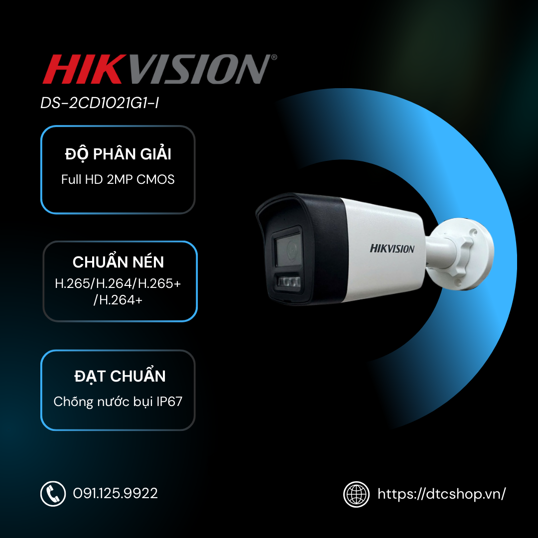 Camera IP 2MP thân trụ HIKVISION DS-2CD1021G1-I
