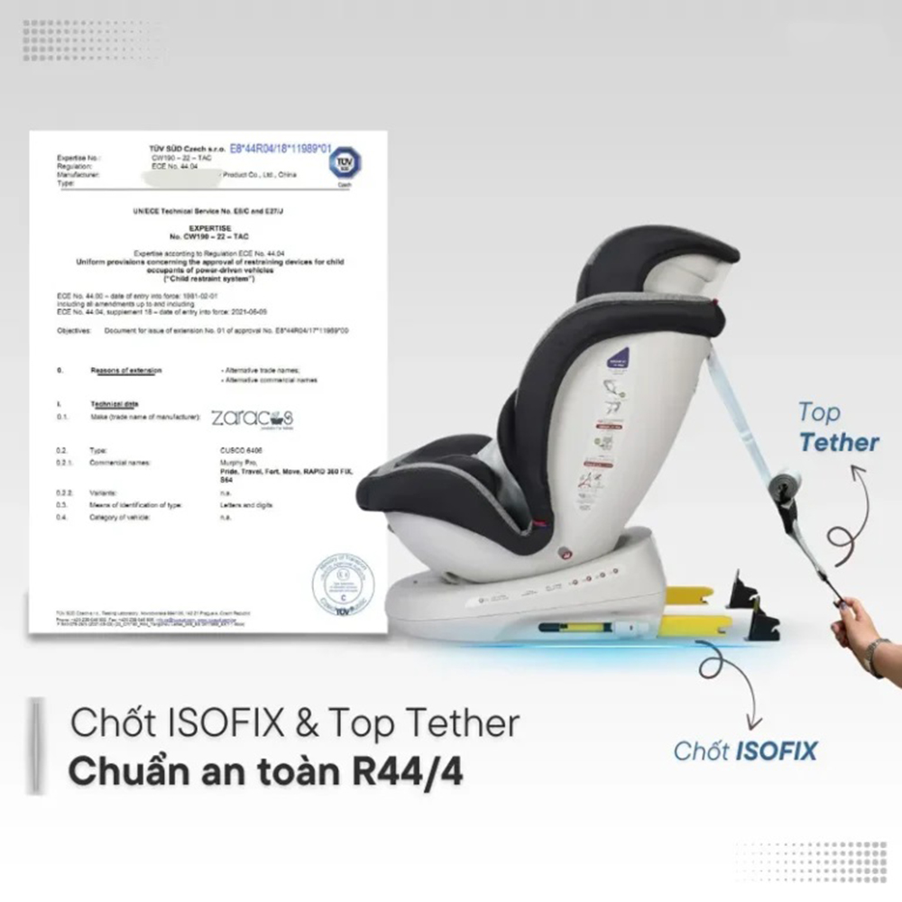Ghế ô tô Zaracos Cusco 6406 ISOFIX xoay 360° dùng cho bé từ sơ sinh đến 12 tuổi  